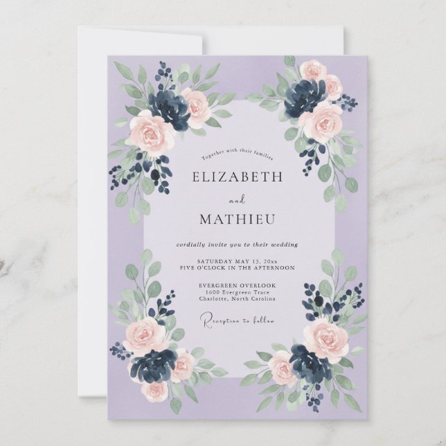 Convites Casamento Romântico Floral de Lavanda (Frente)