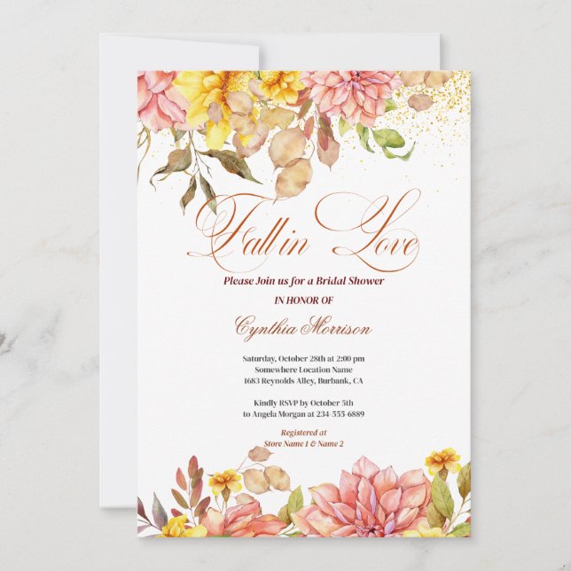 Convites Casamento Romântico Floral de Outono (Frente)