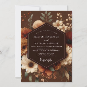 Convites Casamento Romântico Floral de Outono Marrom