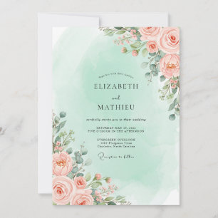 Convites Casamento Romântico Floral de Pêssego