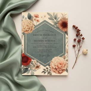 Convites Casamento Romântico Floral de Pêssego