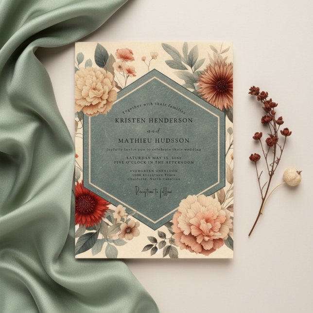 Convites Casamento Romântico Floral de Pêssego (Criador carregado)