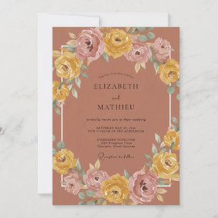 Convites Casamento Romântico Floral de Terracota