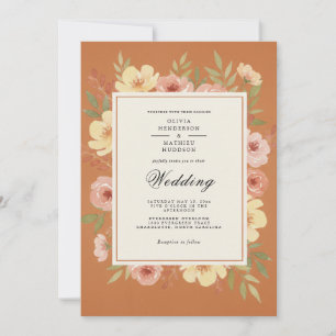 Convites Casamento Romântico Floral de Terracota