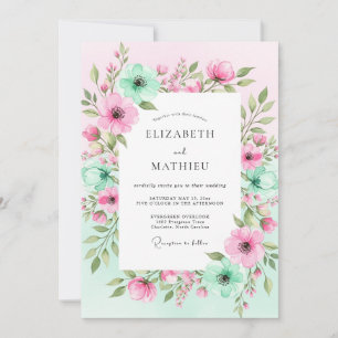 Convites Casamento Romântico Floral em Verde Hortelã
