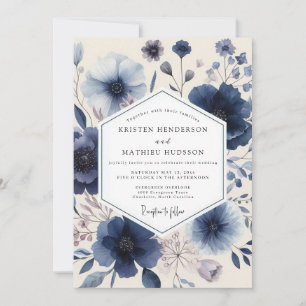 Convites Casamento Romântico Floral Índigo