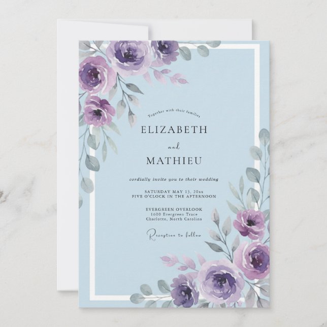 Convites Casamento Romântico Floral Lilás (Frente)