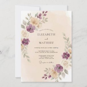 Convites Casamento Romântico Floral Macio Ameixa