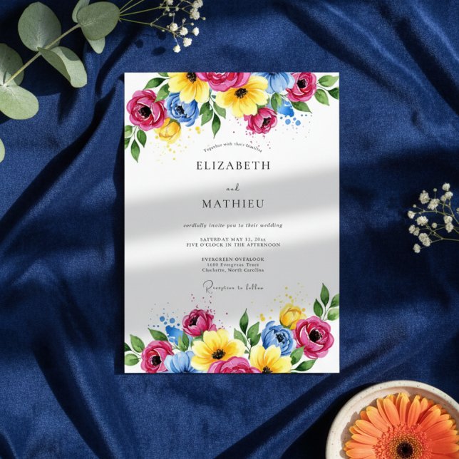 Convites Casamento Romântico Floral Magenta (Criador carregado)