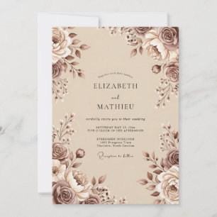 Convites Casamento Romântico Floral Marrom