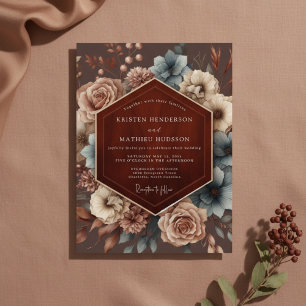 Convites Casamento Romântico Floral Marrom Floresta