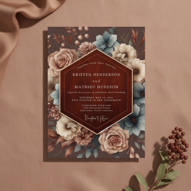Convites Casamento Romântico Floral Marrom Floresta (Criador carregado)
