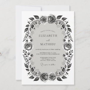 Convites Casamento Romântico Floral Monocromático