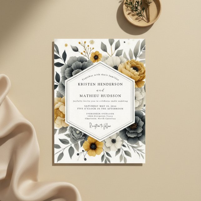 Convites Casamento Romântico Floral Ocre Sombrio (Criador carregado)