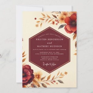 Convites Casamento Romântico Floral Outonal Borgonha