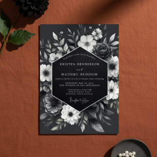 Convites Casamento Romântico Floral Preto e Sombrio
