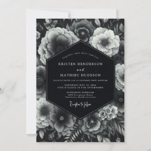 Convites Casamento Romântico Floral Preto e Sombrio