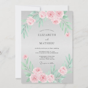 Convites Casamento Romântico Floral Rosa Bege
