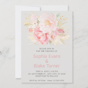 Convites Casamento Romântico Floral Rosa Elegante