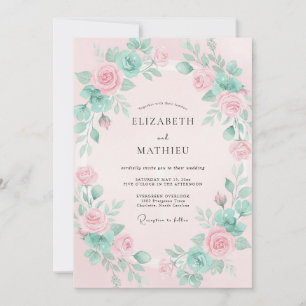 Convites Casamento Romântico Floral Rosa Turquesa
