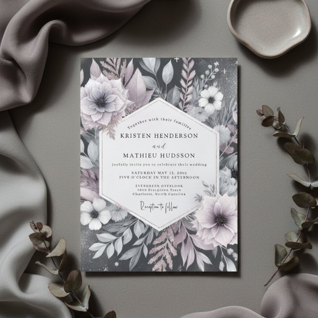 Convites Casamento Romântico Floral Rosa Velho (Criador carregado)