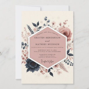 Convites Casamento Romântico Floral Rosado