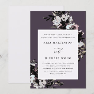 Convites Casamento Romântico Floral Roxo Elegante