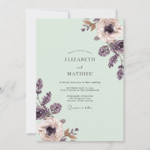 Convites Casamento Romântico Floral Roxo Empoeirado