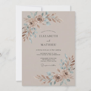 Convites Casamento Romântico Floral Rústico Bege