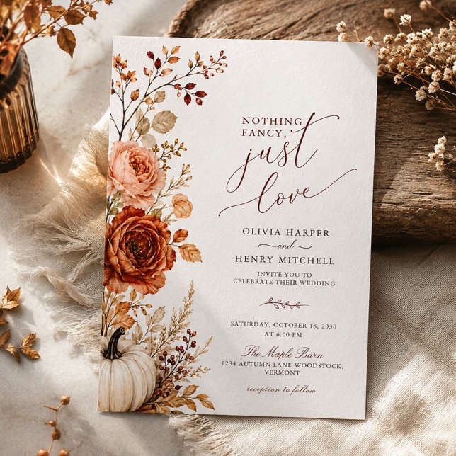 Convites Casamento Romântico Floral Rústico de Outono (Criador carregado)