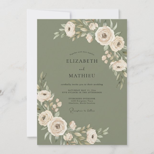 Convites Casamento Romântico Floral Salvia (Frente)