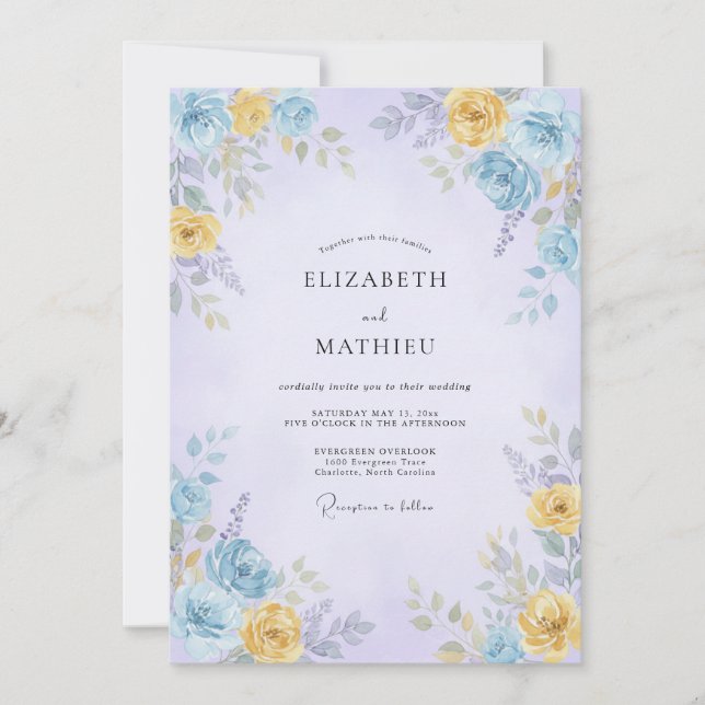 Convites Casamento Romântico Floral Suave de Periwinkle (Frente)
