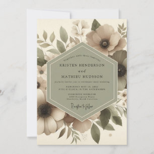Convites Casamento Romântico Floral Taupe na Floresta