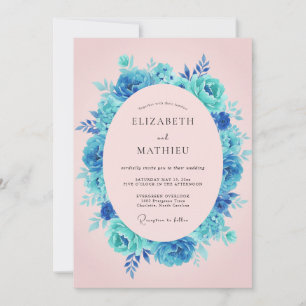 Convites Casamento Romântico Floral Turquesa