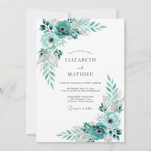 Convites Casamento Romântico Floral Turquesa