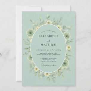 Convites Casamento Romântico Floral Verde Salvia Luxuriante