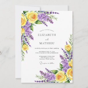 Convites Casamento Romântico Florido Amarelo Roxo