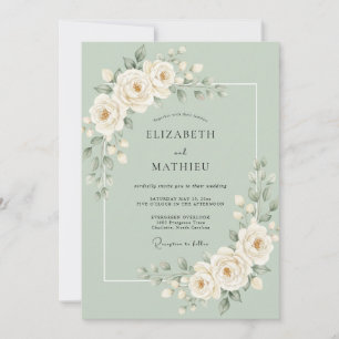 Convites Casamento Romântico Florido em Verde Sálvia