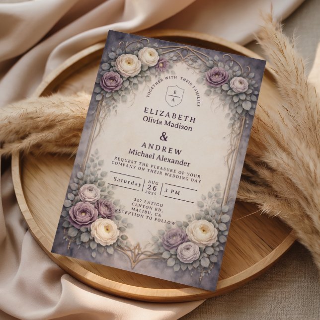 Convites Casamento Romântico Gótico Floral Pastel (Criador carregado)