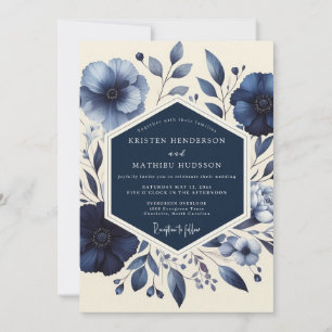 Convites Casamento Romântico Indigo Bloom