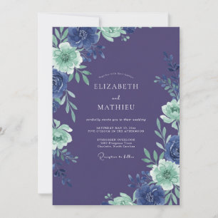 Convites Casamento Romântico Indigo Bloom