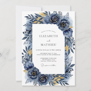 Convites Casamento Romântico Indigo Flourish