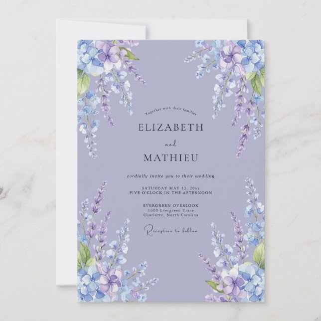 Convites Casamento Romântico Lavanda Wisteria (Frente)