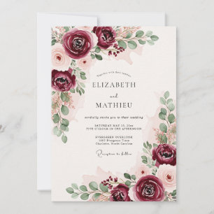 Convites Casamento Romântico Luxuoso Borgonha