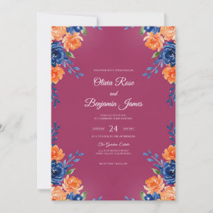 Convites Casamento Romântico Magenta Laranja Dahlia