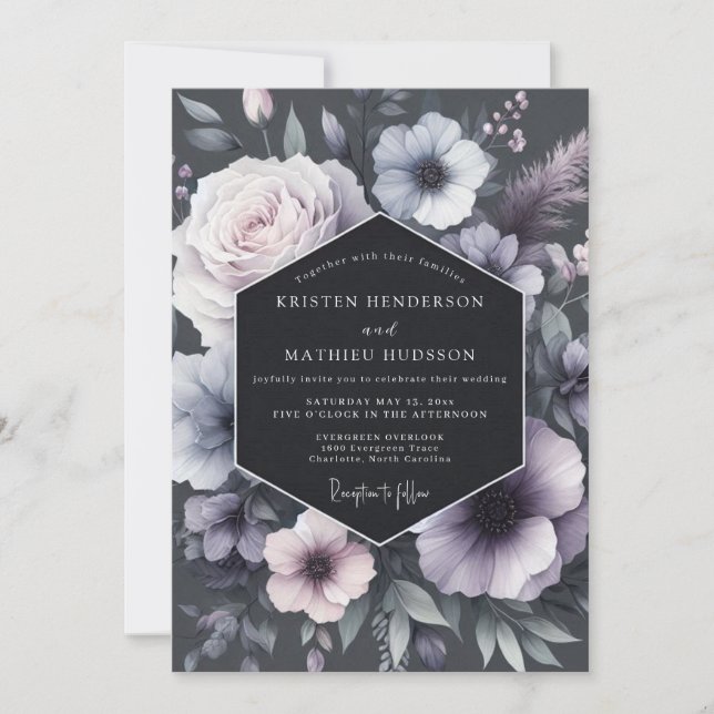Convites Casamento Romântico Mal-humorado Flor de Lavanda (Frente)
