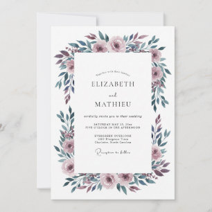 Convites Casamento Romântico Malva Sombrio