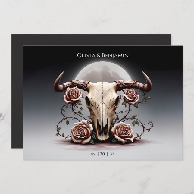 Convites Casamento Romântico Medieval do Crânio de Vaca (Frente/Verso)