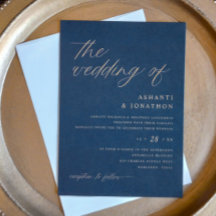 Casamento Romântico Moderno Azul Marinho e Dourado