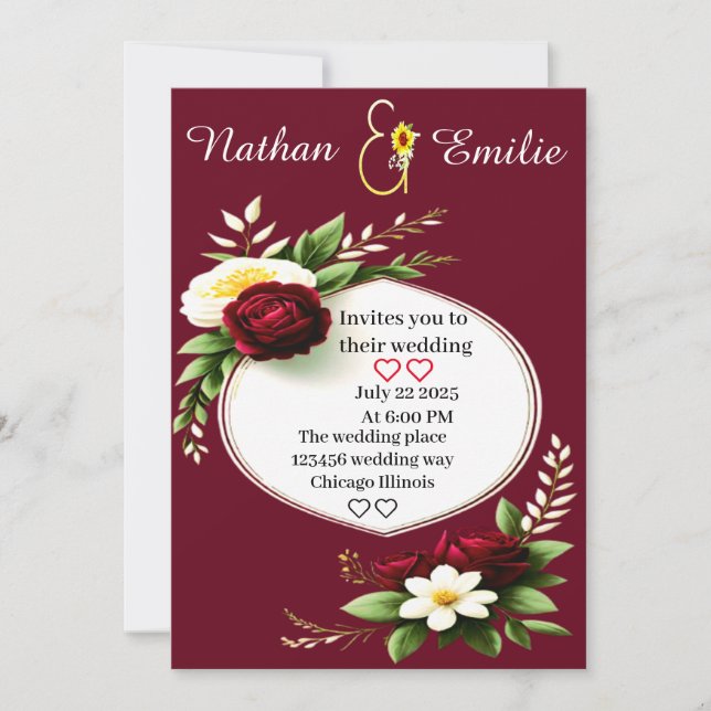 Convites Casamento romântico moderno e romântico (Frente)